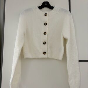 H&M White Fuzzy Button-Up Cardigan